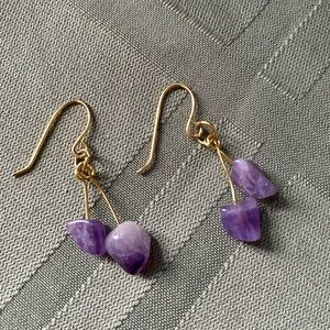 Raw Amethyst Drop earrings, gold plated, Vintage